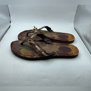 Teva women’s Brown and Red Flip Flops with Beaded Detail size 7